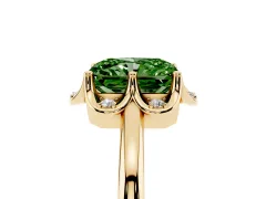 Fancy Green Radiant Cut Diamond Round Cluster Halo Ring Set in Yellow gold with Solitaire Band and Prong Setting