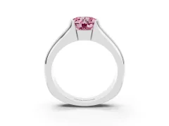 Fancy Pink Round Cut Diamond Bezel Solitaire Ring Set in White gold with Wide Band
