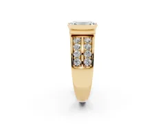Emerald Cut Diamond Wide Channel Set Band Ring Set in Yellow gold with Bezel Setting