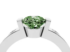 Fancy Green Oval Cut Diamond Channel-Set Band Ring Set in Silver with Bezel Prong Setting