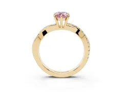 Fancy Pink Pear Cut Diamond Twisted Pavé Band Ring Set in Yellow gold with Prong Setting