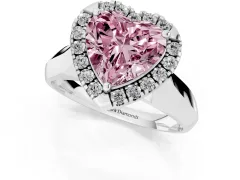 Fancy Pink Heart Cut Diamond Halo Solitaire Engagement Ring Set in White gold with Square Band and Prong Setting