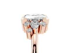 Radiant Diamond Cluster Side Stone Ring Set in Rose gold with Pear and Round Side Stones