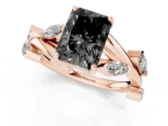 Fancy Black Radiant Cut Diamond Solitaire Ring Set in Rose gold with Twisted Marquise Accent Band
