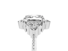 Asscher Cut Diamond Cluster Ring Set in Platinum with Beaded Band
