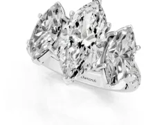 Marquise Cut Diamond Three-Stone Ring Set in White gold with Pavé Band