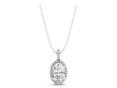 Oval Halo Diamond Pendant Set in White gold with Prong-Set Center