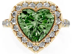 Fancy Green Heart Cut Diamond Halo Ring Set in Yellow gold with Pavé Shank and Prong Setting