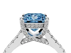 Fancy Blue Princess Cut Diamond Solitaire Ring Set in Silver with Brilliant Pavé Band and Prong Setting