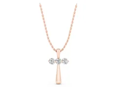 Round Diamond Three-Stone Vertical Pendant Set in Rose gold with Prong Setting