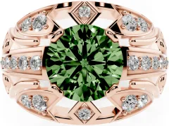 Fancy Green Round Cut Diamond Art Deco Ring Set in Rose gold with Pavé Split Shank