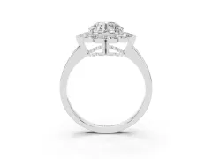Round Cut Diamond Halo Cluster Engagement Ring Set in Platinum with Solitaire Band and Prong Setting