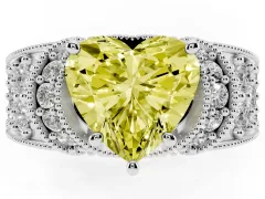 Fancy Yellow Heart Cut Diamond Milgrain Halo Pavé Engagement Ring Set in Silver with Prong Setting
