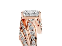 Radiant Cut Diamond Solitaire Ring Set in Rose gold with Layered Twist Pavé Band