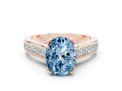 Fancy Blue Oval Cut Diamond Channel Set Solitaire Engagement Ring Set in Rose gold with Prong Setting