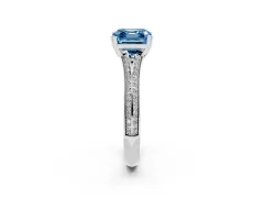 Fancy Blue Asscher Cut Diamond Split Shank Pavé Engagement Ring Set in White gold with Prong-Set Center Stone
