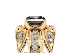 Fancy Black Asscher Cut Diamond Art Deco Ring Set in Yellow gold with Pavé Split Shank