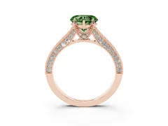 Fancy Green Heart Cut Diamond Solitaire Ring Set in Rose gold with Milgrain-Edged Pavé Band and Prong Setting