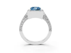 Fancy Blue Princess Cut Diamond Halo Engagement Ring Set in Silver with Accent Split Shank Band
