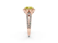 Fancy Yellow Asscher Cut Diamond Floral Halo Split Shank Engagement Ring Set in Rose gold with Pavé Shank