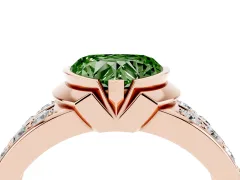 Fancy Green Heart Cut Diamond Wide Channel Set Band Ring Set in Rose gold with Bezel Setting