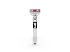 Fancy Pink Emerald Cut Diamond Five-Stone Prong Set Engagement Ring Set in White gold with Channel Band