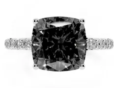 Fancy Black Cushion Cut Diamond Solitaire Engagement Ring Set in White gold with Round Pavé Band and Prong Setting