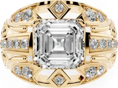 Asscher Cut Diamond Art Deco Ring Set in Yellow gold with Pavé Split Shank