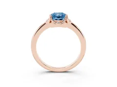 Fancy Blue Radiant Cut Diamond Round Cluster Halo Ring Set in Rose gold with Solitaire Band and Prong Setting