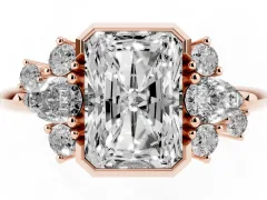Radiant Diamond Cluster Side Stone Ring Set in Rose gold with Pear and Round Side Stones