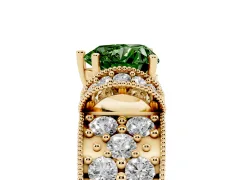 Fancy Green Heart Cut Diamond Milgrain Halo Pavé Engagement Ring Set in Yellow gold with Prong Setting