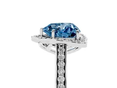 Fancy Blue Heart Cut Diamond Halo Ring Set in Silver with Pavé-Lined Shoulders and Prong Setting