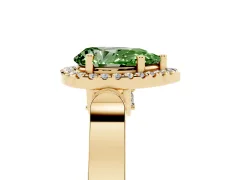 Fancy Green Pear Cut Diamond Halo Ring Set in Yellow gold with Pavé-Lined Split Shank Band