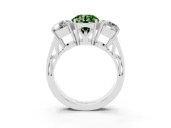 Fancy Green Round Cut Diamond Three-Stone Ring Set in Silver with Textured Band