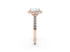Princess Cut Diamond Pavé Halo Engagement Ring Set in Rose gold with Pavé Band and Prong Setting