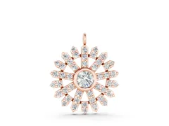 Round Diamond Snowflake Pendant Set in Rose gold with Pavé Setting