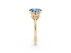 Fancy Blue Oval Cut Diamond Cluster Ring Set in Yellow gold with Plain Band and Prong Setting