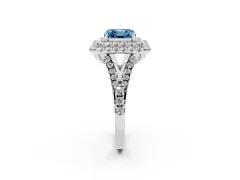 Fancy Blue Asscher Cut Diamond Double Halo Ring Set in Silver with Pavé Split Shank and Prong Setting