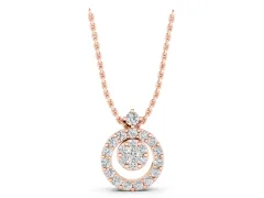 Round Halo Pavé Diamond Pendant Set in Rose gold with Four-Prong Center
