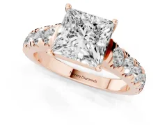 Princess Cut Diamond Solitaire Ring Set in Rose gold with Cut-Down Micro Pavé Band and Prong Setting
