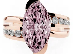 Fancy Pink Marquise Cut Diamond Solitaire Ring Set in Rose gold with Channel Set Split Shank and Tension Prongs