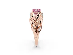 Fancy Pink Cushion Cut Diamond Leaf-Inspired Engagement Ring Set in Rose gold with Round Accents
