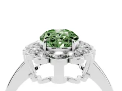 Fancy Green Oval Cut Diamond Halo Cluster Engagement Ring Set in Platinum with Solitaire Band and Prong Setting