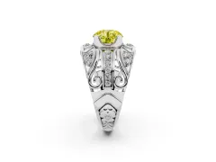 Fancy Yellow Round Cut Diamond Art Deco Ring Set in Platinum with Pavé Split Shank