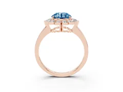 Fancy Blue Round Cut Diamond Halo Cluster Engagement Ring Set in Rose gold with Solitaire Band and Prong Setting