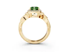 Fancy Green Cushion Cut Diamond Halo Floral Band Ring Set in Yellow gold with Prong Setting