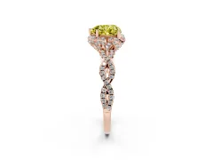 Fancy Yellow Heart Cut Diamond Halo Twist Band Solitaire Ring Set in Rose gold with Prong-Set Center Stone