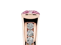Fancy Pink Cushion Cut Diamond Bezel-Set Solitaire Ring Set in Rose gold with Channel-Set Band