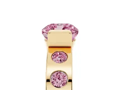 Fancy Pink Cushion Cut Diamond Channel-Set Band Ring Set in Yellow gold with Bezel Prong Setting