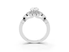 Oval Cut Diamond Solitaire Ring Set in Silver with Milgrain Pavé Heart Band